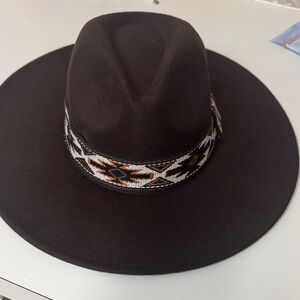 Stylish women’s charlie style Hat with Patterned Band - Dark Brown